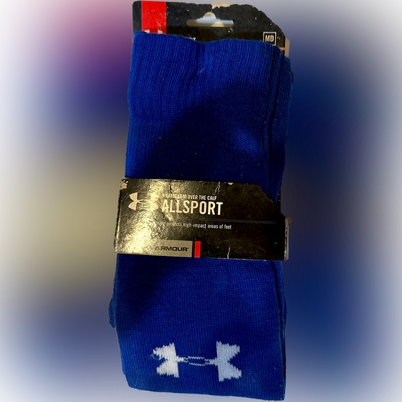 UNDER ARMOUR HEATGEAR OVER CALF ALL SPORT ROYAL BLUE SOCKS MD FOOTBALL SOFTBALL - Picture 2 of 3